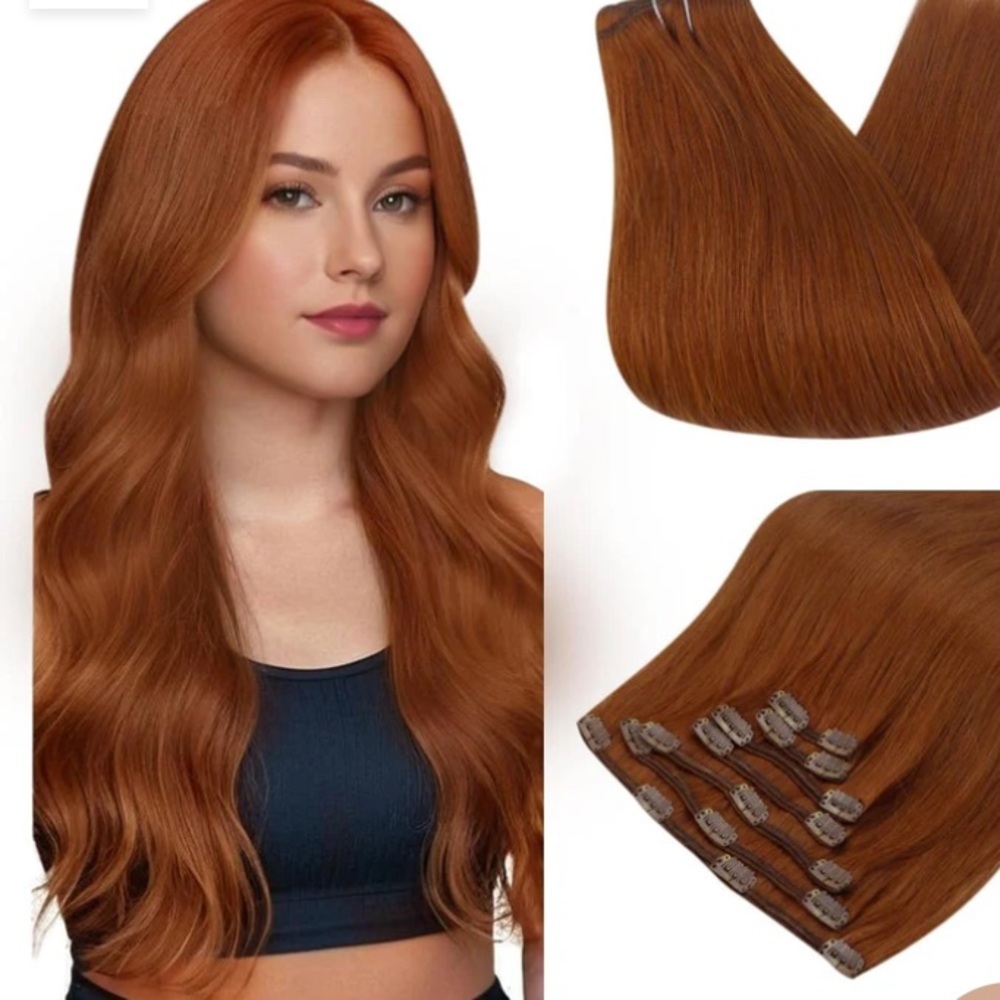 Full Shine Auburn Red Clip in Extensions 100% Remy Human Hair